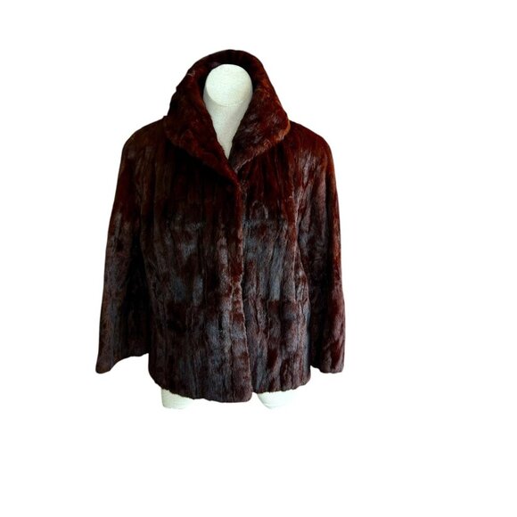 Vintage 50s 60s Dark Red Mahogany Brown Mink Fur Short Jacket - Picture 1 of 12